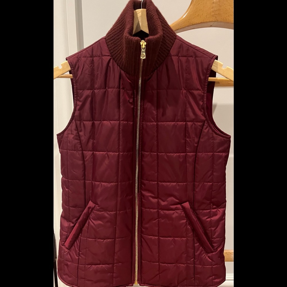 Tory Burch Quilted Burgundy Sleeveless Puffer Vest